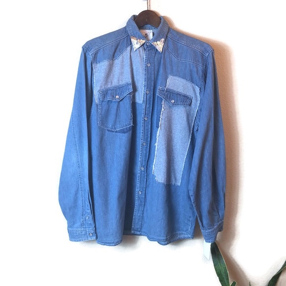 RP4LF || Denim Long Sleeves Blouse Top Shirt - Picture 1 of 8